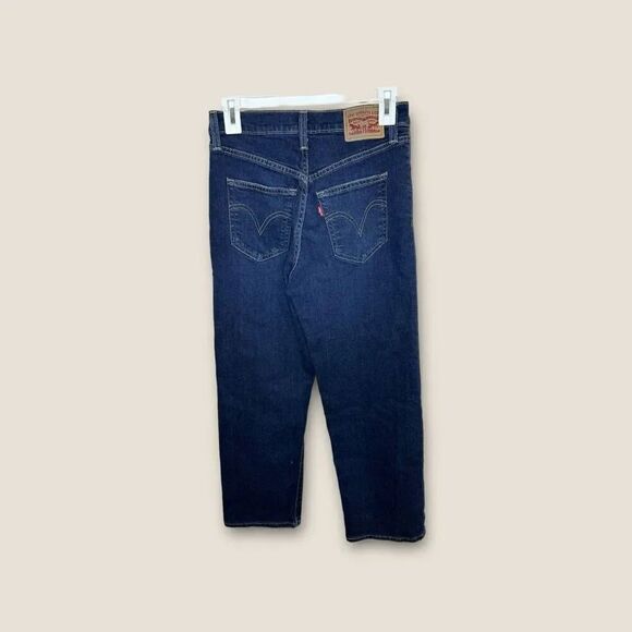 Levi's Women's 26 Ribcage Straight Ankle Denim Jeans Dark Distressed Button Fly - Picture 3 of 7